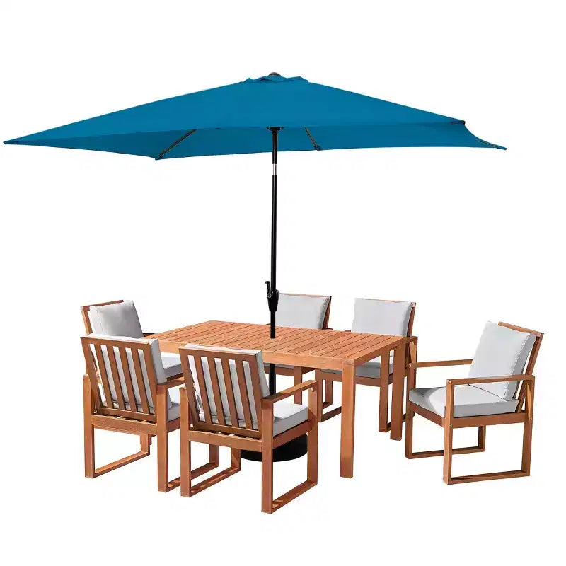 Set da pranzo da esterno Alaterre Furniture 8 pz, tavolo Weston con ombrellone rettangolare da 3 m