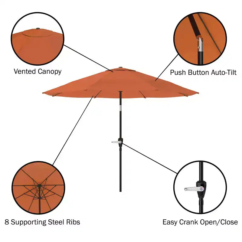 Set da pranzo da esterno Alaterre Furniture 6 pz, tavolo Okemo con ombrellone a inclinazione automatica da 3 m