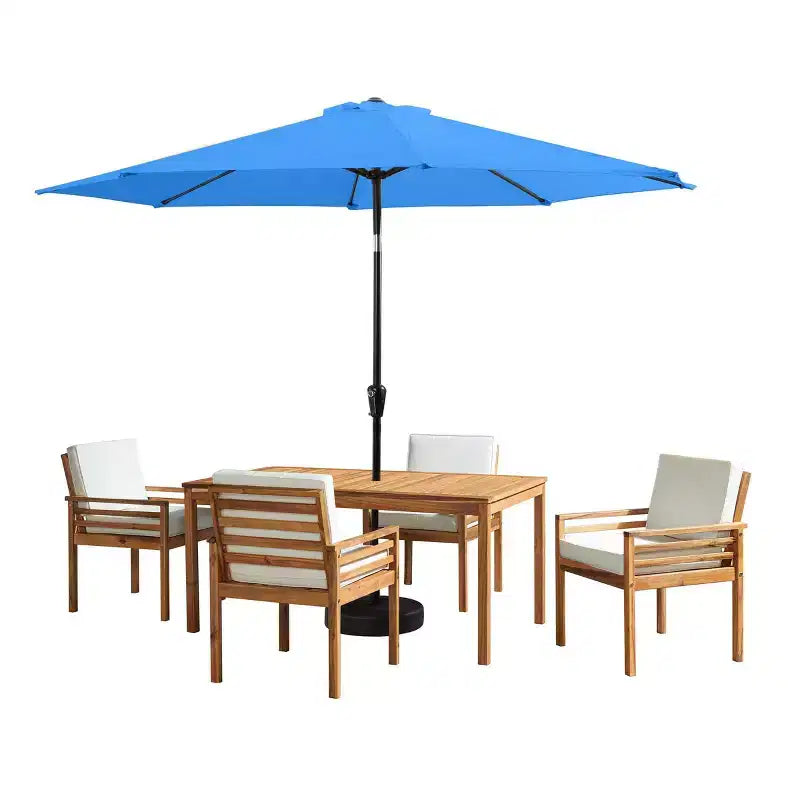 Set da pranzo da esterno Alaterre Furniture 6 pz, tavolo Okemo con ombrellone a inclinazione automatica da 3 m