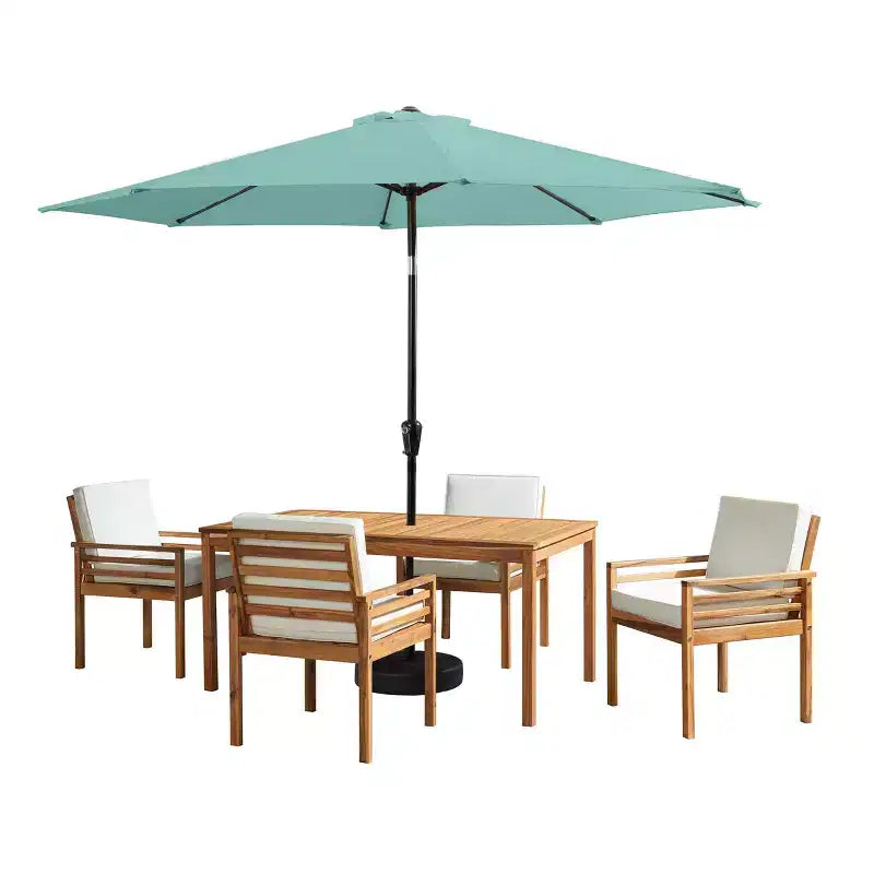 Set da pranzo da esterno Alaterre Furniture 6 pz, tavolo Okemo con ombrellone a inclinazione automatica da 3 m