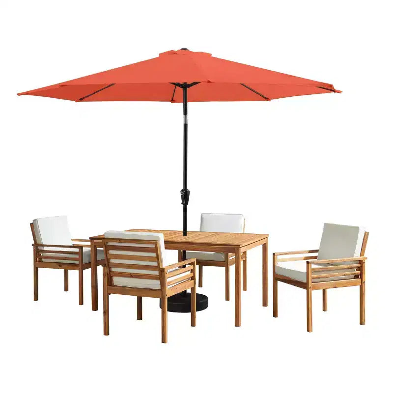 Set da pranzo da esterno Alaterre Furniture 6 pz, tavolo Okemo con ombrellone a inclinazione automatica da 3 m