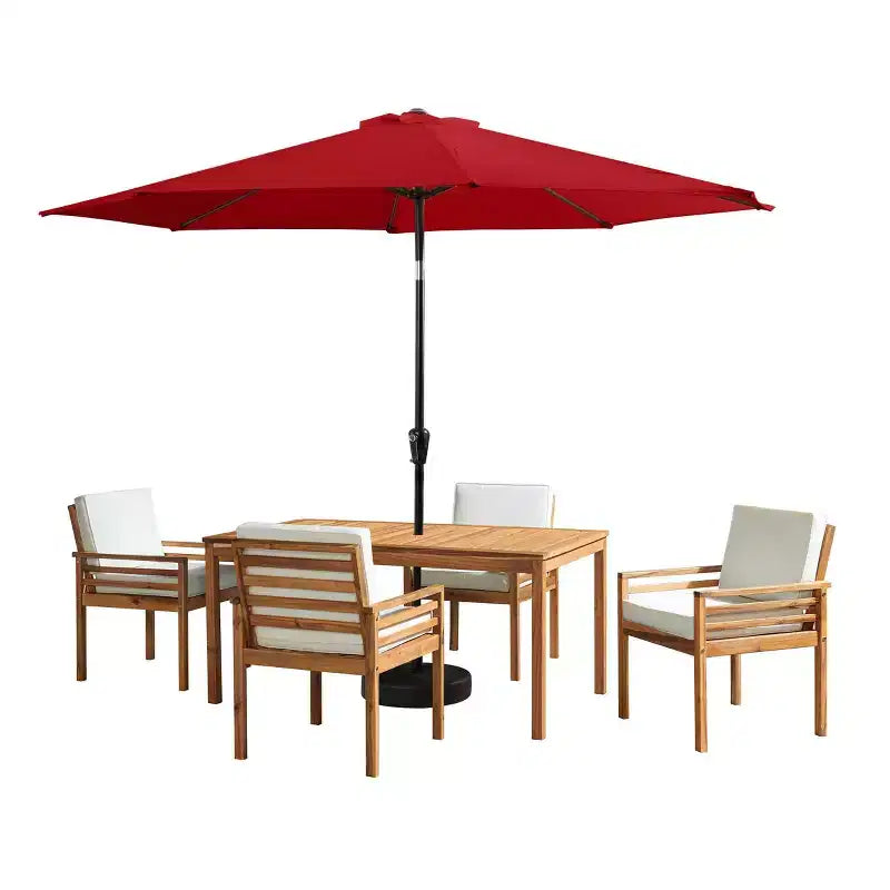 Set da pranzo da esterno Alaterre Furniture 6 pz, tavolo Okemo con ombrellone a inclinazione automatica da 3 m