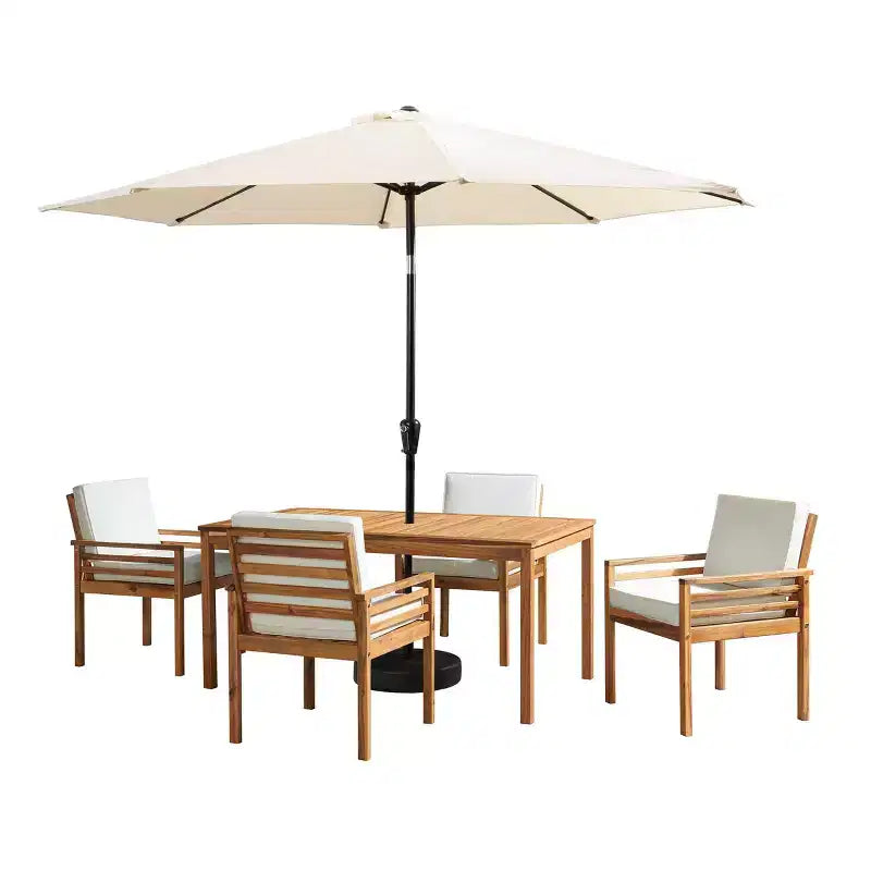 Set da pranzo da esterno Alaterre Furniture 6 pz, tavolo Okemo con ombrellone a inclinazione automatica da 3 m