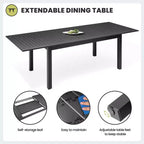 Crestlive Products Patio Tavolo da Pranzo Estensibile in Alluminio per Esterni da 6-8 Posti, Giardino Prato Portico Bistrot, Tavolo Rettangolare Nero