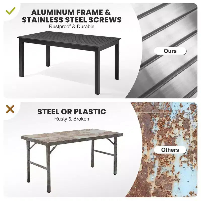 Crestlive Products Patio Tavolo da Pranzo Estensibile in Alluminio per Esterni da 6-8 Posti, Giardino Prato Portico Bistrot, Tavolo Rettangolare Nero