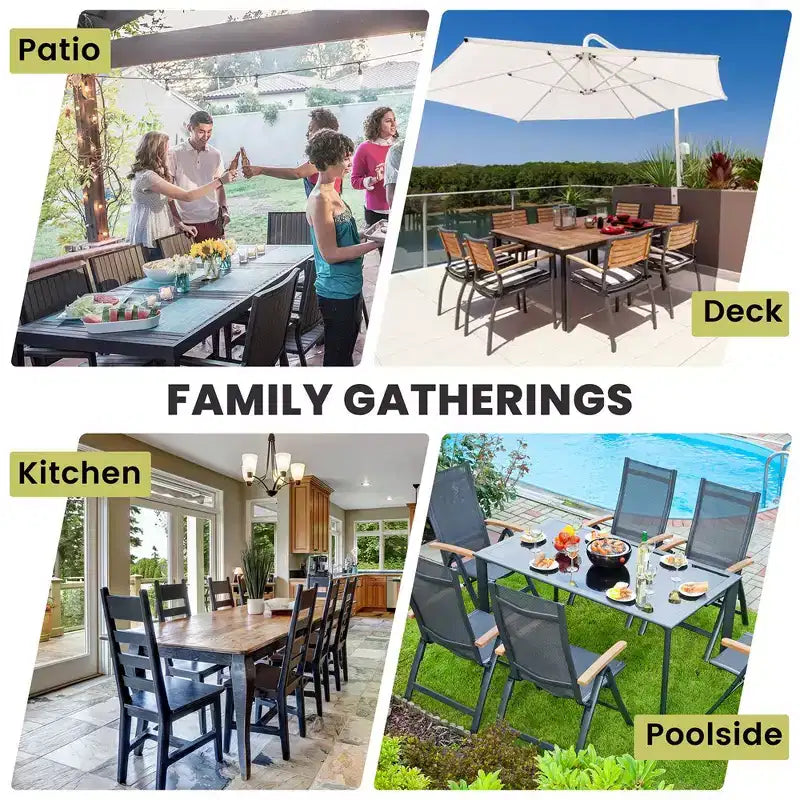 Crestlive Products Patio Tavolo da Pranzo Estensibile in Alluminio per Esterni da 6-8 Posti, Giardino Prato Portico Bistrot, Tavolo Rettangolare Nero