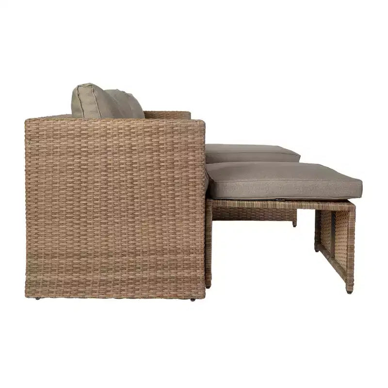 Divanetto modulare da interni/esterni Emma e Oliver con pouf e tavolino con ripiano in vetro
