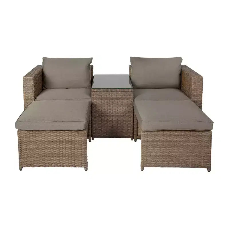 Divanetto modulare da interni/esterni Emma e Oliver con pouf e tavolino con ripiano in vetro