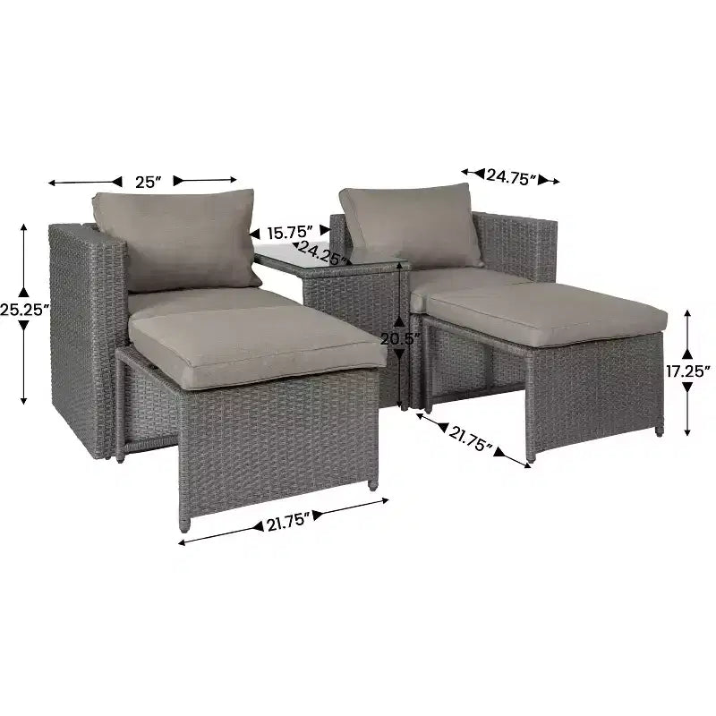 Divanetto modulare da interni/esterni Emma e Oliver con pouf e tavolino con ripiano in vetro