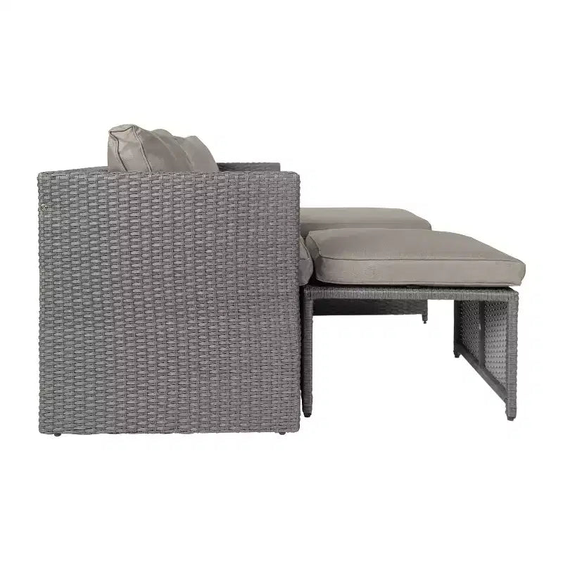 Divanetto modulare da interni/esterni Emma e Oliver con pouf e tavolino con ripiano in vetro