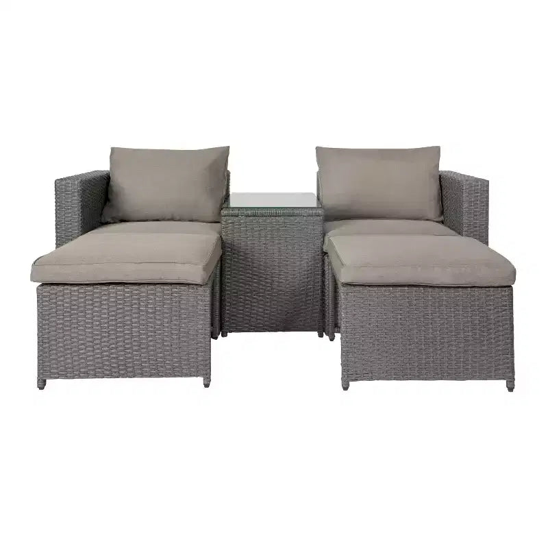 Divanetto modulare da interni/esterni Emma e Oliver con pouf e tavolino con ripiano in vetro