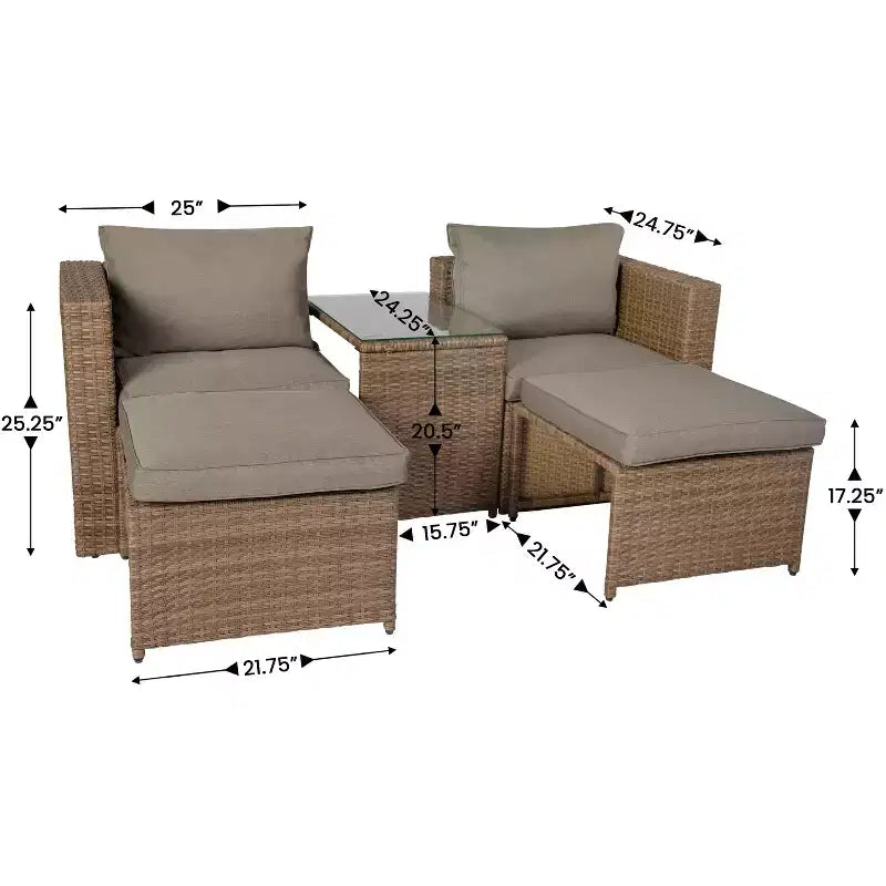 Divanetto modulare da interni/esterni Emma e Oliver con pouf e tavolino con ripiano in vetro