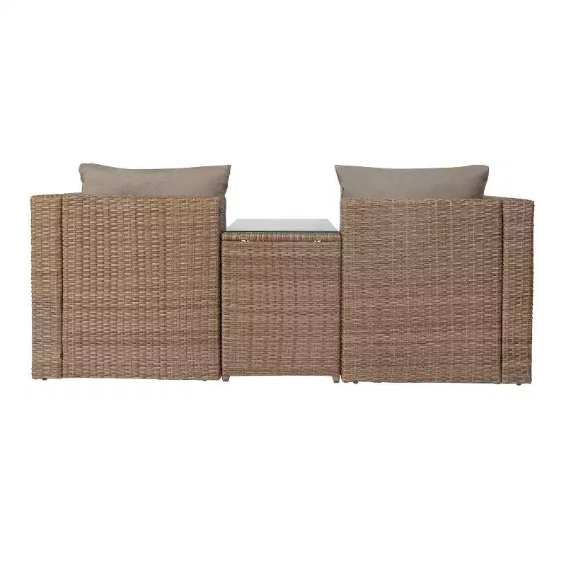 Divanetto modulare da interni/esterni Emma e Oliver con pouf e tavolino con ripiano in vetro