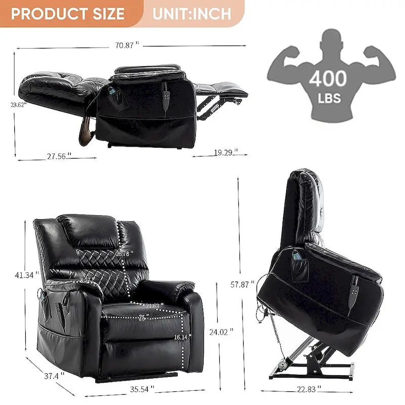 Poltrona reclinabile elettrica a doppio motore Marrone/Giallo/Nero con massaggio e riscaldamento, reclinazione a 180°, per 1 persona