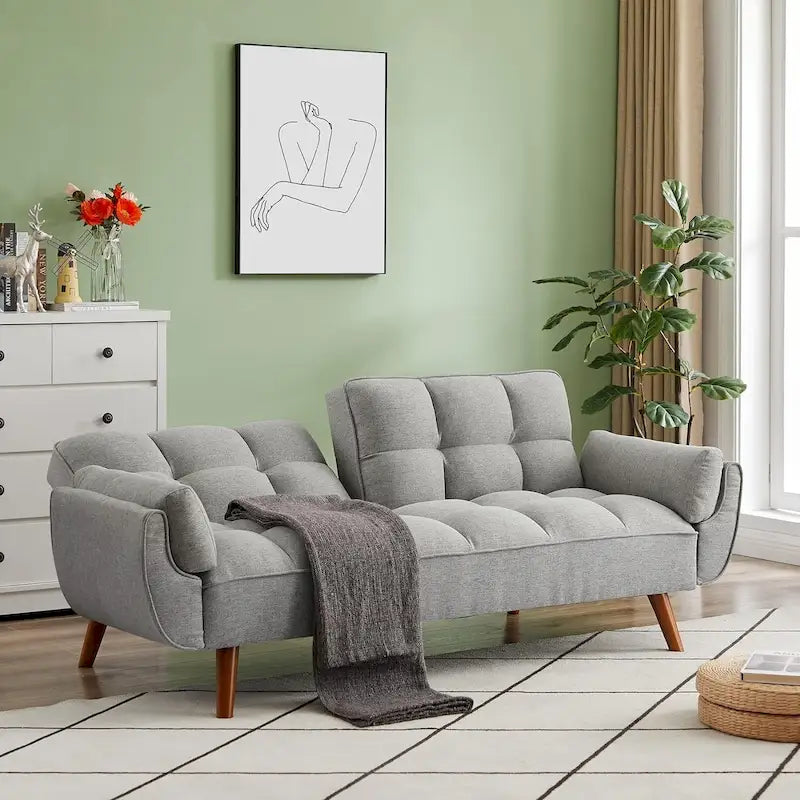 Divano letto futon in velluto verde / grigio chiaro / giallo / grigio scuro / beige, schienale regolabile, 2 posti