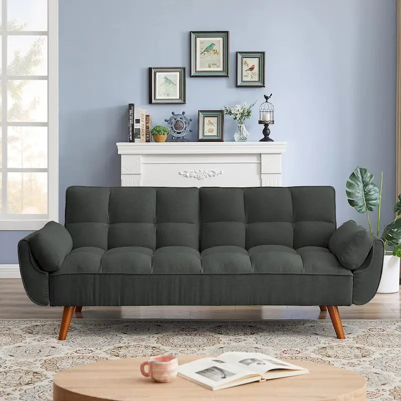 Divano letto futon in velluto verde / grigio chiaro / giallo / grigio scuro / beige, schienale regolabile, 2 posti