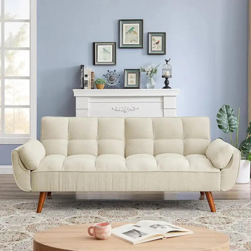 Divano letto futon in velluto verde / grigio chiaro / giallo / grigio scuro / beige, schienale regolabile, 2 posti