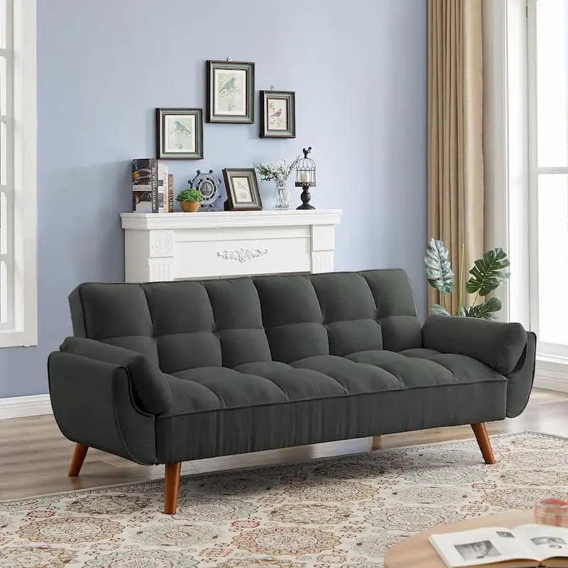 Divano letto futon in velluto verde / grigio chiaro / giallo / grigio scuro / beige, schienale regolabile, 2 posti