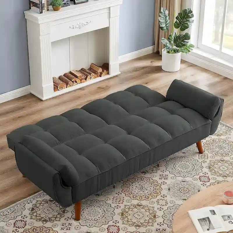 Divano letto futon in velluto verde / grigio chiaro / giallo / grigio scuro / beige, schienale regolabile, 2 posti