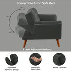Divano letto futon in velluto verde / grigio chiaro / giallo / grigio scuro / beige, schienale regolabile, 2 posti