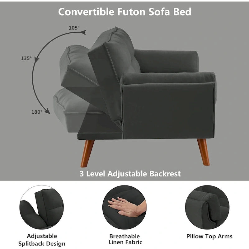 Divano letto futon in velluto verde / grigio chiaro / giallo / grigio scuro / beige, schienale regolabile, 2 posti