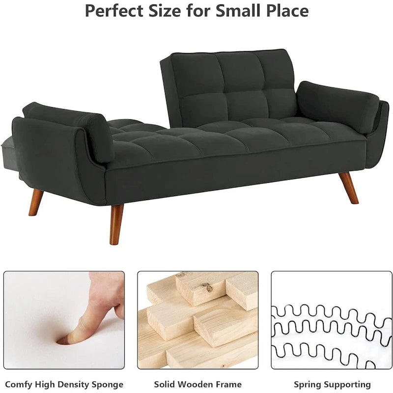 Divano letto futon in velluto verde / grigio chiaro / giallo / grigio scuro / beige, schienale regolabile, 2 posti