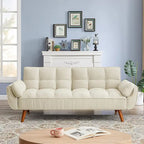 Divano letto futon in velluto verde / grigio chiaro / giallo / grigio scuro / beige, schienale regolabile, 2 posti
