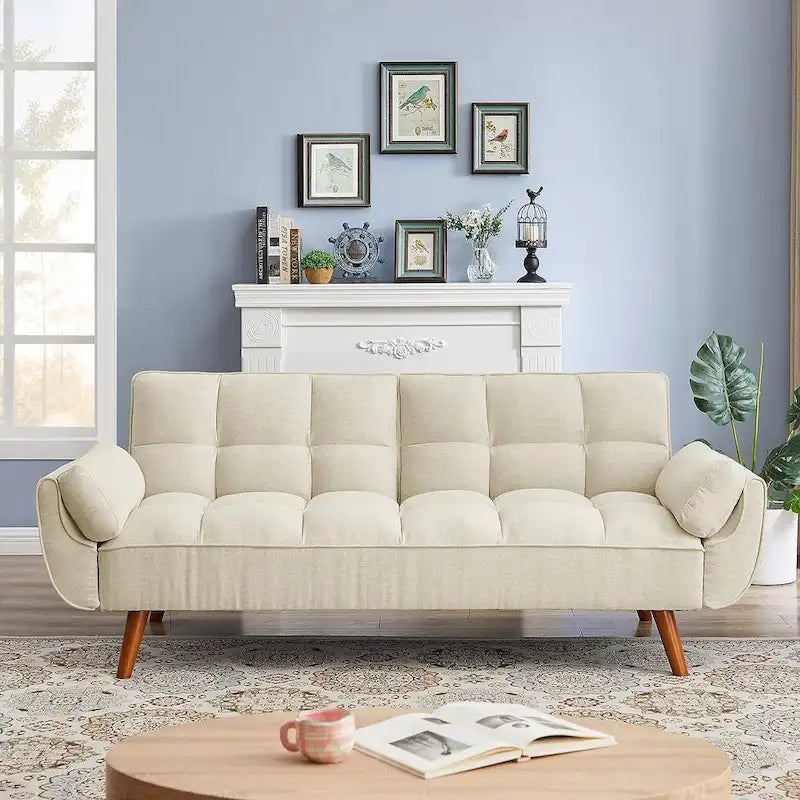 Divano letto futon in velluto verde / grigio chiaro / giallo / grigio scuro / beige, schienale regolabile, 2 posti