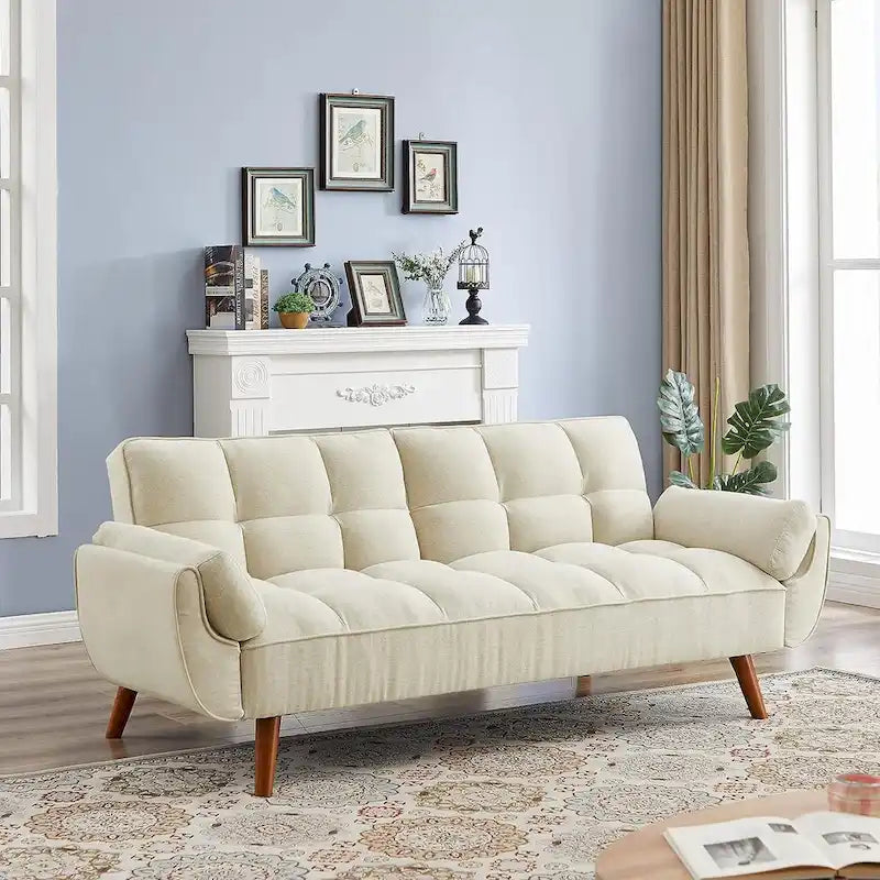 Divano letto futon in velluto verde / grigio chiaro / giallo / grigio scuro / beige, schienale regolabile, 2 posti