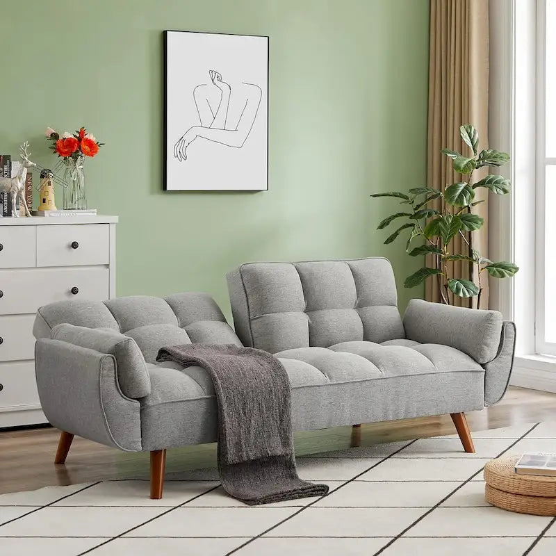 Divano letto futon in velluto verde / grigio chiaro / giallo / grigio scuro / beige, schienale regolabile, 2 posti