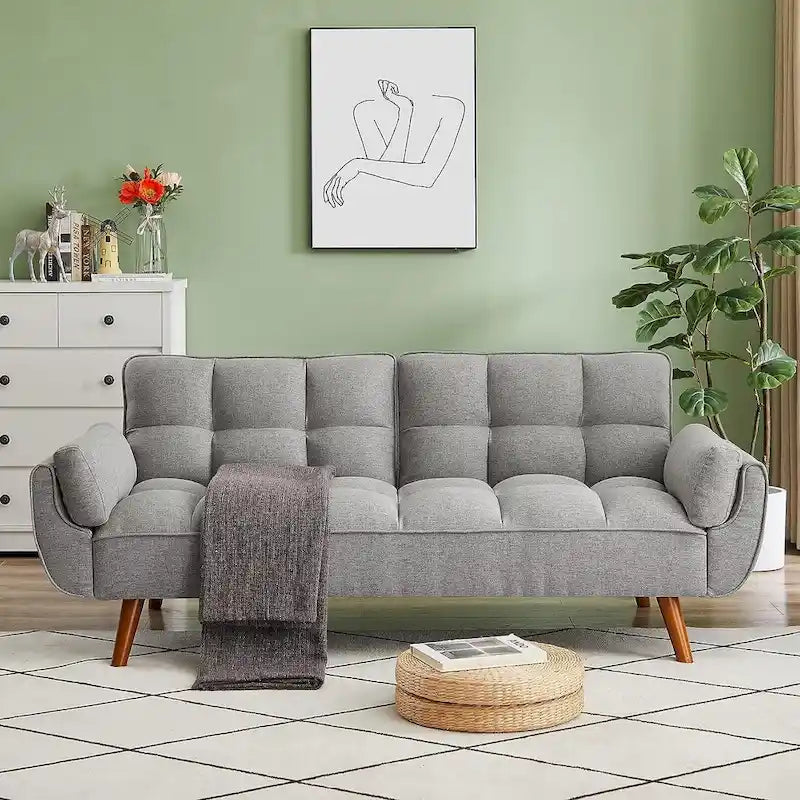 Divano letto futon in velluto verde / grigio chiaro / giallo / grigio scuro / beige, schienale regolabile, 2 posti