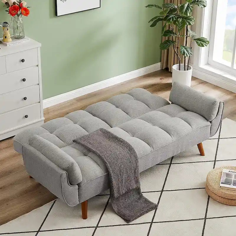 Divano letto futon in velluto verde / grigio chiaro / giallo / grigio scuro / beige, schienale regolabile, 2 posti