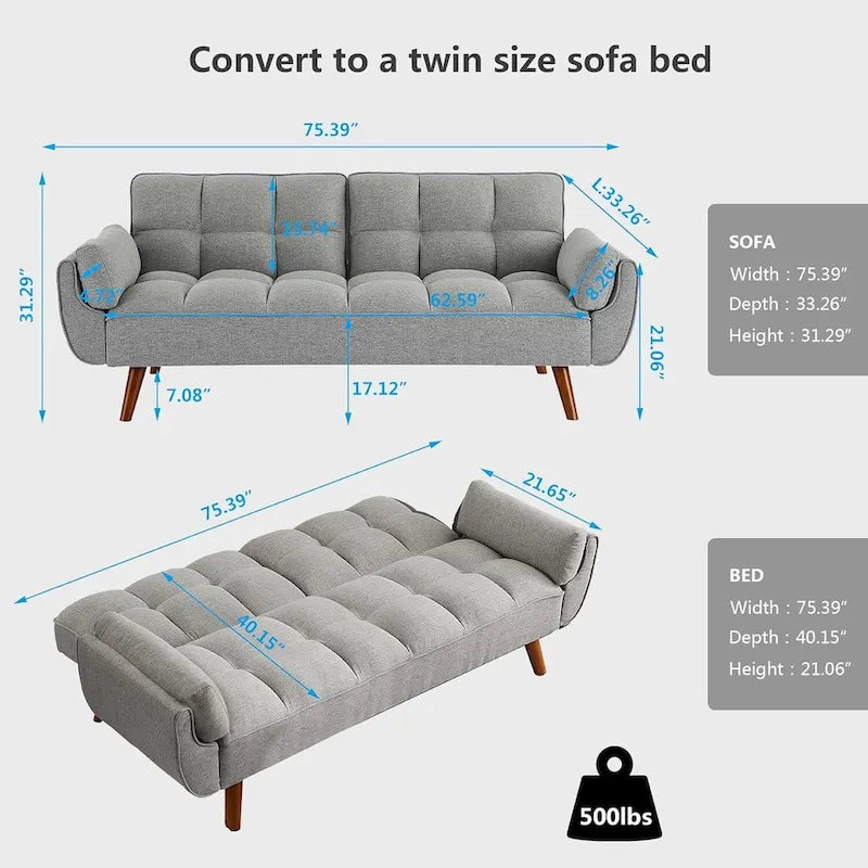 Divano letto futon in velluto verde / grigio chiaro / giallo / grigio scuro / beige, schienale regolabile, 2 posti
