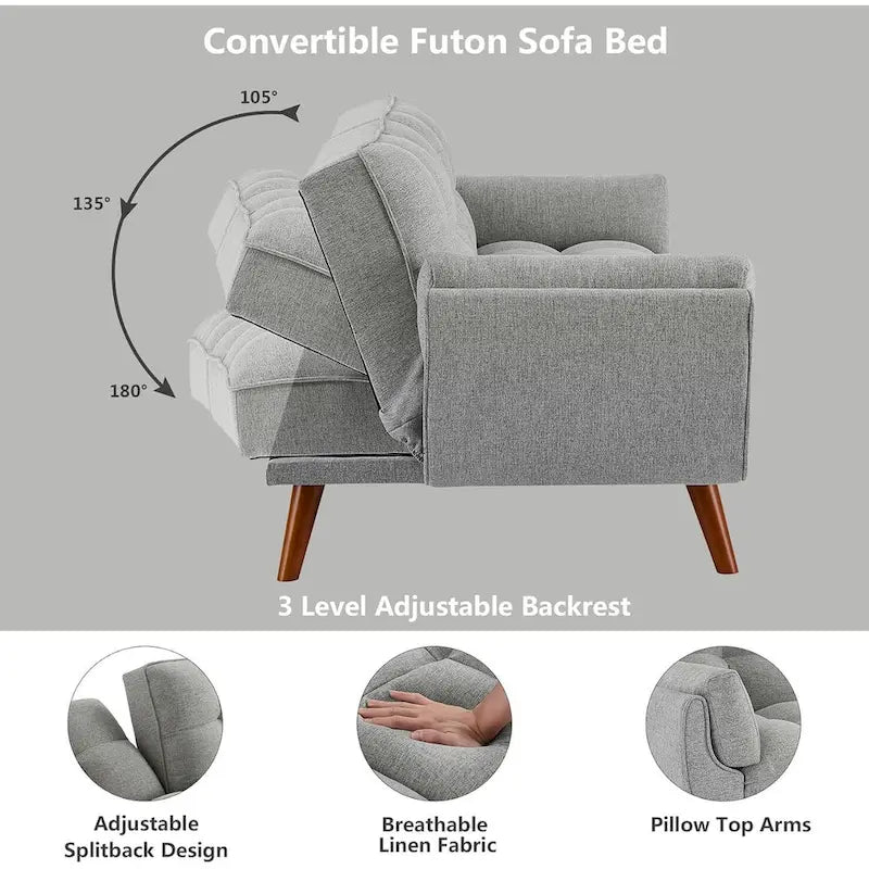 Divano letto futon in velluto verde / grigio chiaro / giallo / grigio scuro / beige, schienale regolabile, 2 posti