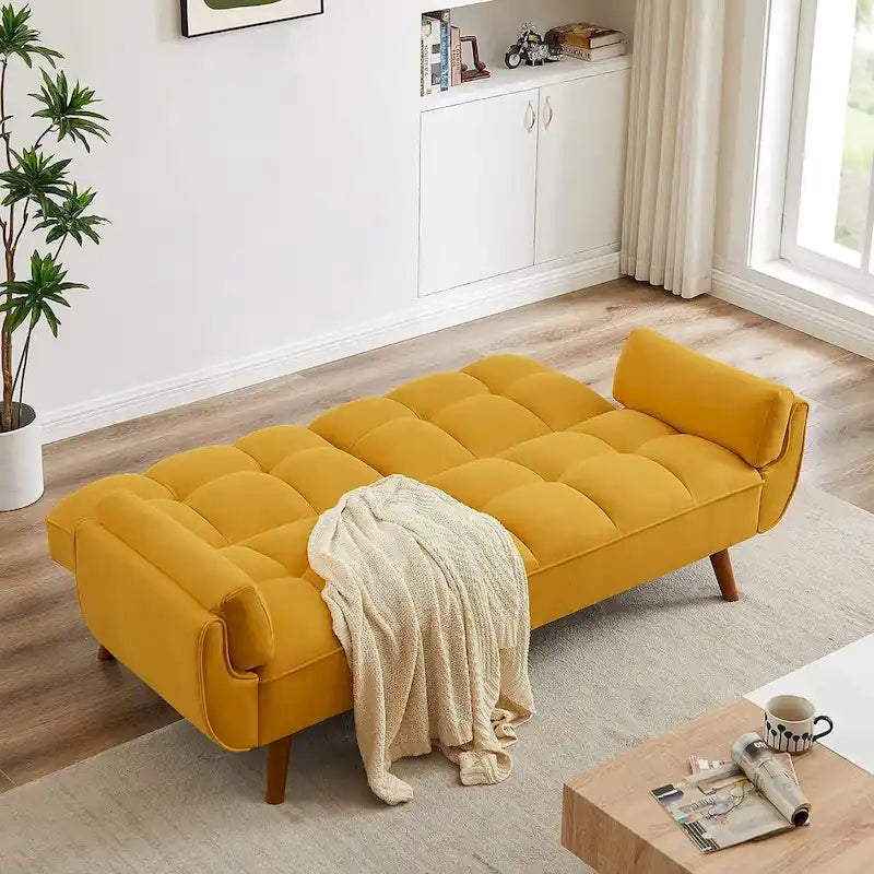Divano letto futon in velluto verde / grigio chiaro / giallo / grigio scuro / beige, schienale regolabile, 2 posti