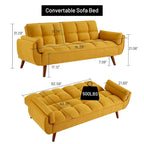 Divano letto futon in velluto verde / grigio chiaro / giallo / grigio scuro / beige, schienale regolabile, 2 posti