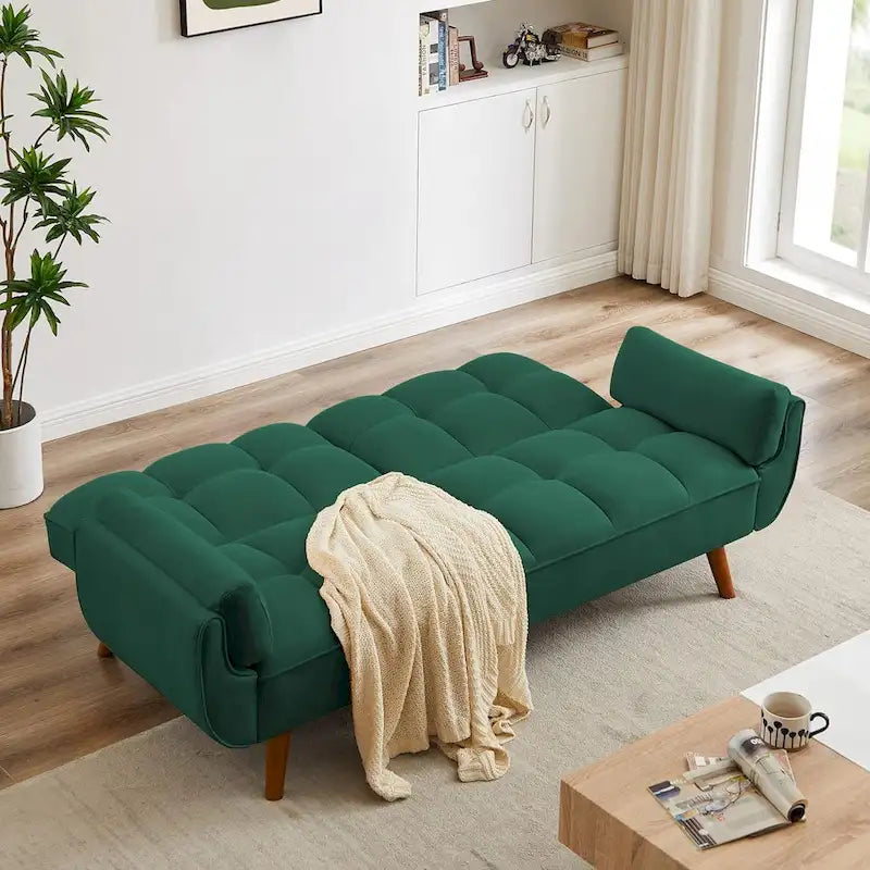 Divano letto futon in velluto verde / grigio chiaro / giallo / grigio scuro / beige, schienale regolabile, 2 posti