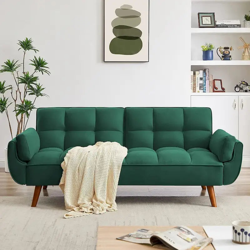 Divano letto futon in velluto verde / grigio chiaro / giallo / grigio scuro / beige, schienale regolabile, 2 posti