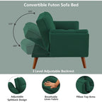 Divano letto futon in velluto verde / grigio chiaro / giallo / grigio scuro / beige, schienale regolabile, 2 posti