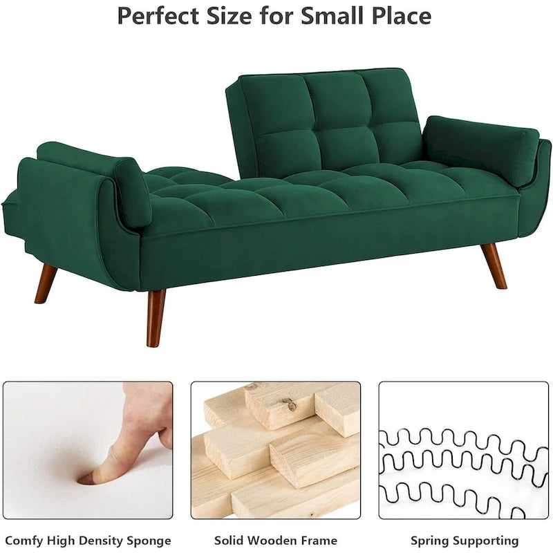 Divano letto futon in velluto verde / grigio chiaro / giallo / grigio scuro / beige, schienale regolabile, 2 posti