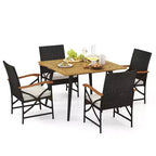 Set da pranzo Costway 5 pezzi in vimini PE per patio, tavolo e sedie con cuscini e foro per ombrellone da 1,9"