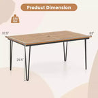 Tavolo da pranzo da esterno Costway da 160 cm per 6 persone con piano in legno di acacia e gambe in metallo