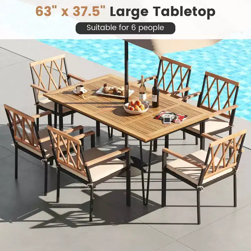 Tavolo da pranzo da esterno Costway da 160 cm per 6 persone con piano in legno di acacia e gambe in metallo
