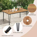 Tavolo da pranzo da esterno Costway da 160 cm per 6 persone con piano in legno di acacia e gambe in metallo