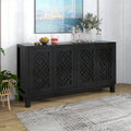 Credenza a 4 ante in nero / grigio chiaro / bianco con motivo a rombi, ripiani regolabili