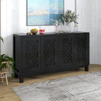 Credenza a 4 ante in nero / grigio chiaro / bianco con motivo a rombi, ripiani regolabili