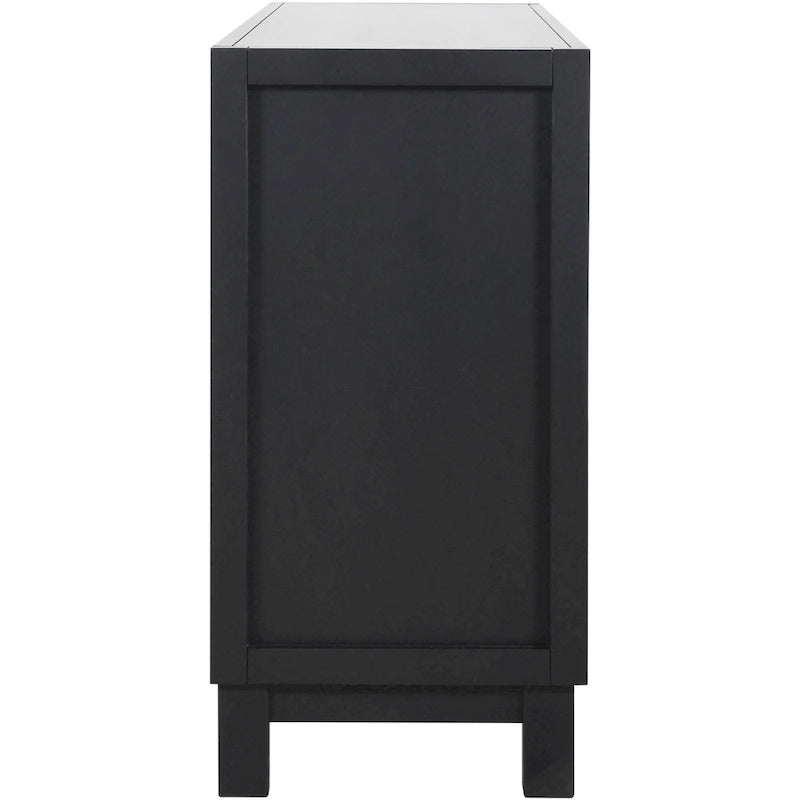 Credenza a 4 ante in nero / grigio chiaro / bianco con motivo a rombi, ripiani regolabili