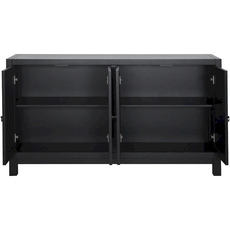 Credenza a 4 ante in nero / grigio chiaro / bianco con motivo a rombi, ripiani regolabili