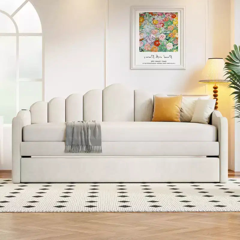Divano letto singolo in velluto con letto estraibile/2 cassetti e porte di ricarica USB 4Q - ModernLuxe