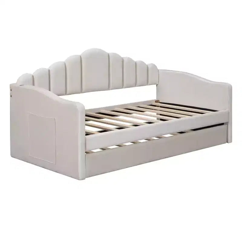 Divano letto singolo in velluto con letto estraibile/2 cassetti e porte di ricarica USB 4Q - ModernLuxe